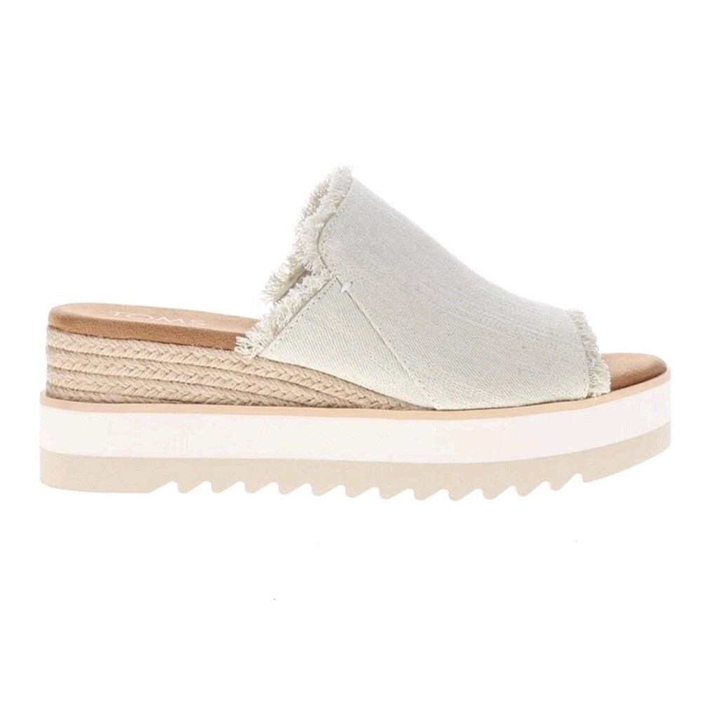 TOMS Diana Mule Platform Wedge Denim White Casual Sandals Womens Size 11 NIB - Picture 2 of 12